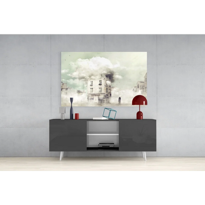 Vibrant red dome lamp in Misty Urban Glass Wall Art collection