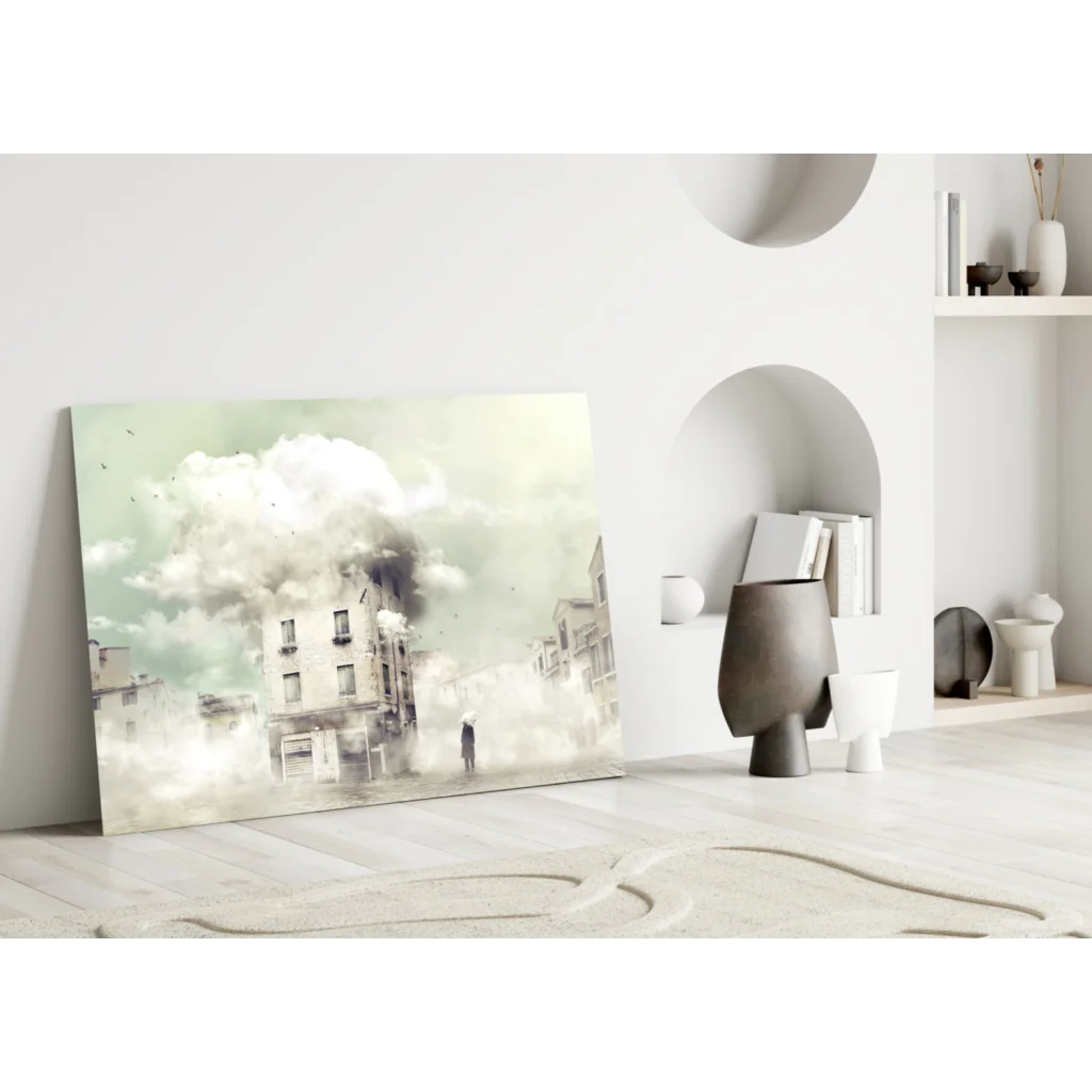 Misty Urban Glass Wall Art Collection with Surreal City Scenes | Modern Wall Art Decor | vintageantiquesgifts.com