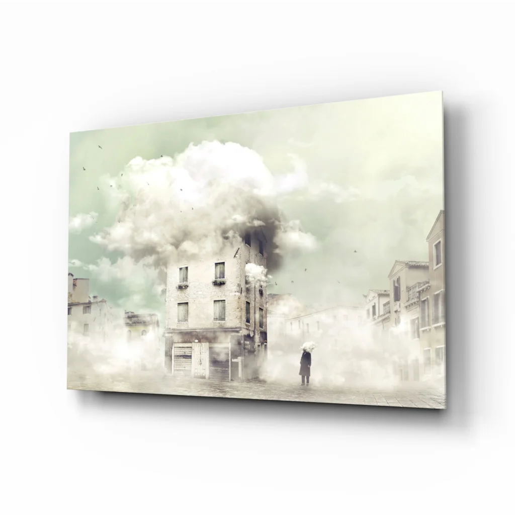Misty Urban Glass Wall Art Collection with Surreal City Scenes | Insigneart USA | vintageantiquesgifts.com