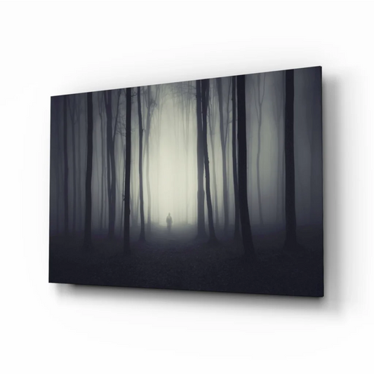 Misty Forest Glass Wall Art with Ethereal Tree Silhouettes | Insigneart USA | vintageantiquesgifts.com