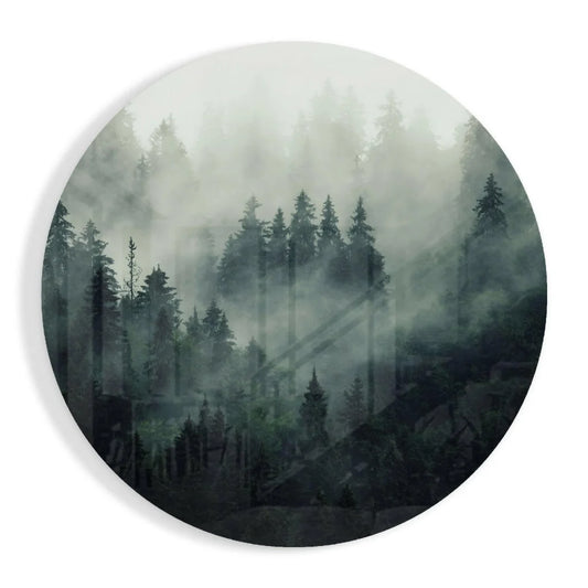 Foggy Forest Tempered Glass Art Circle | Insigneart USA | vintageantiquesgifts.com