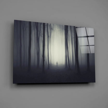 Misty Forest Glass Wall Art with Ethereal Tree Silhouettes | Glass Wall Art Print | vintageantiquesgifts.com