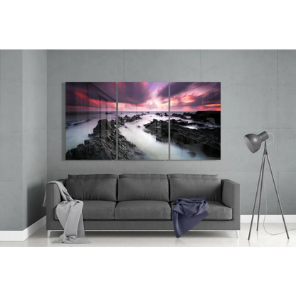 Stunning Coastal Sunset Wall Art in Purple and Pink Swirls | Modern Wall Art Decor | vintageantiquesgifts.com