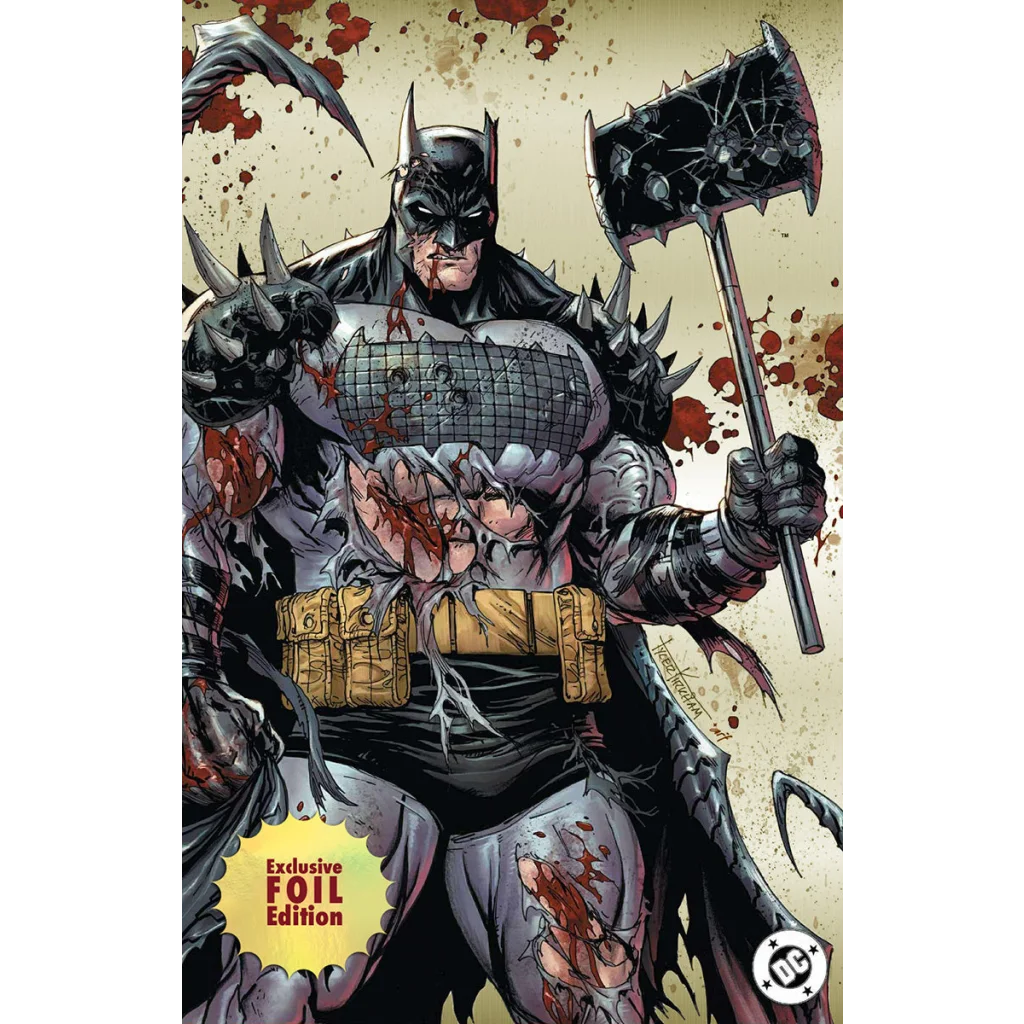 Tyler Kirkham exclusive cover: bloodied spiked Batman in armored suit