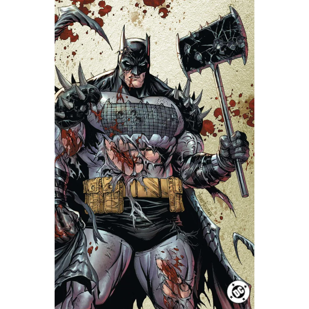 Tyler Kirkham exclusive cover: Bloody Batman in spiked armor with axe