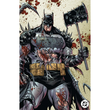 Tyler Kirkham exclusive cover: Bloody Batman in spiked armor with axe