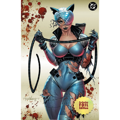 Sleek metallic blue black Catwoman costume Tyler Kirkham exclusive cover