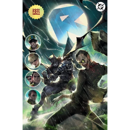 Cover art of dc comics absolute batman 20 ivan tao exclusive foil edition featuring batmobile and iconic characters in battle