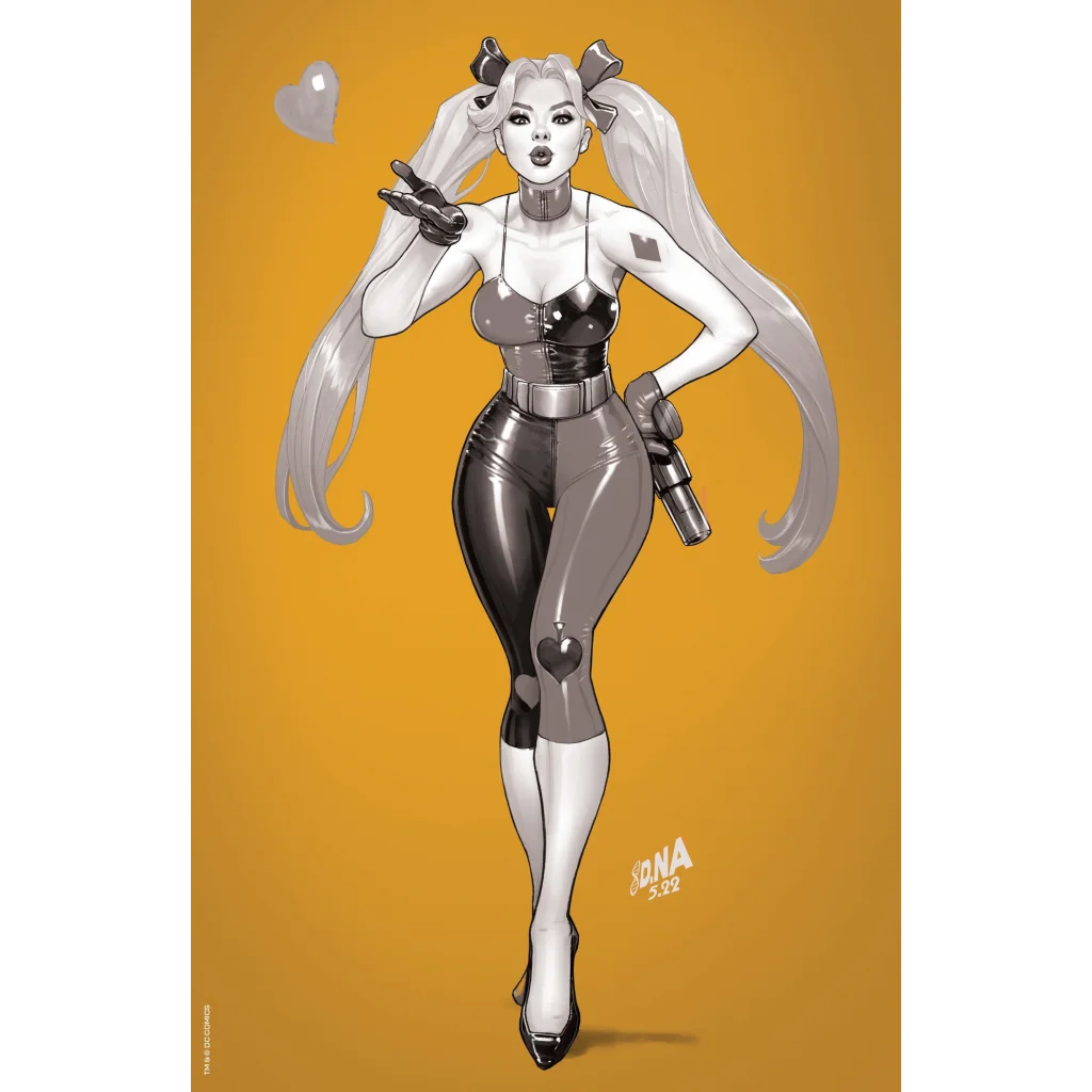 Stylized Harley Quinn illustration in two-tone outfit from Harley Quinn #22 by Matteo Lolli Stephanie Phillips