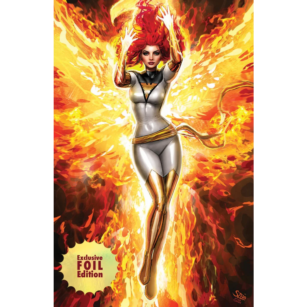 Comics exclusive Nathan White Phoenix foil variant comic cover with fiery energy art