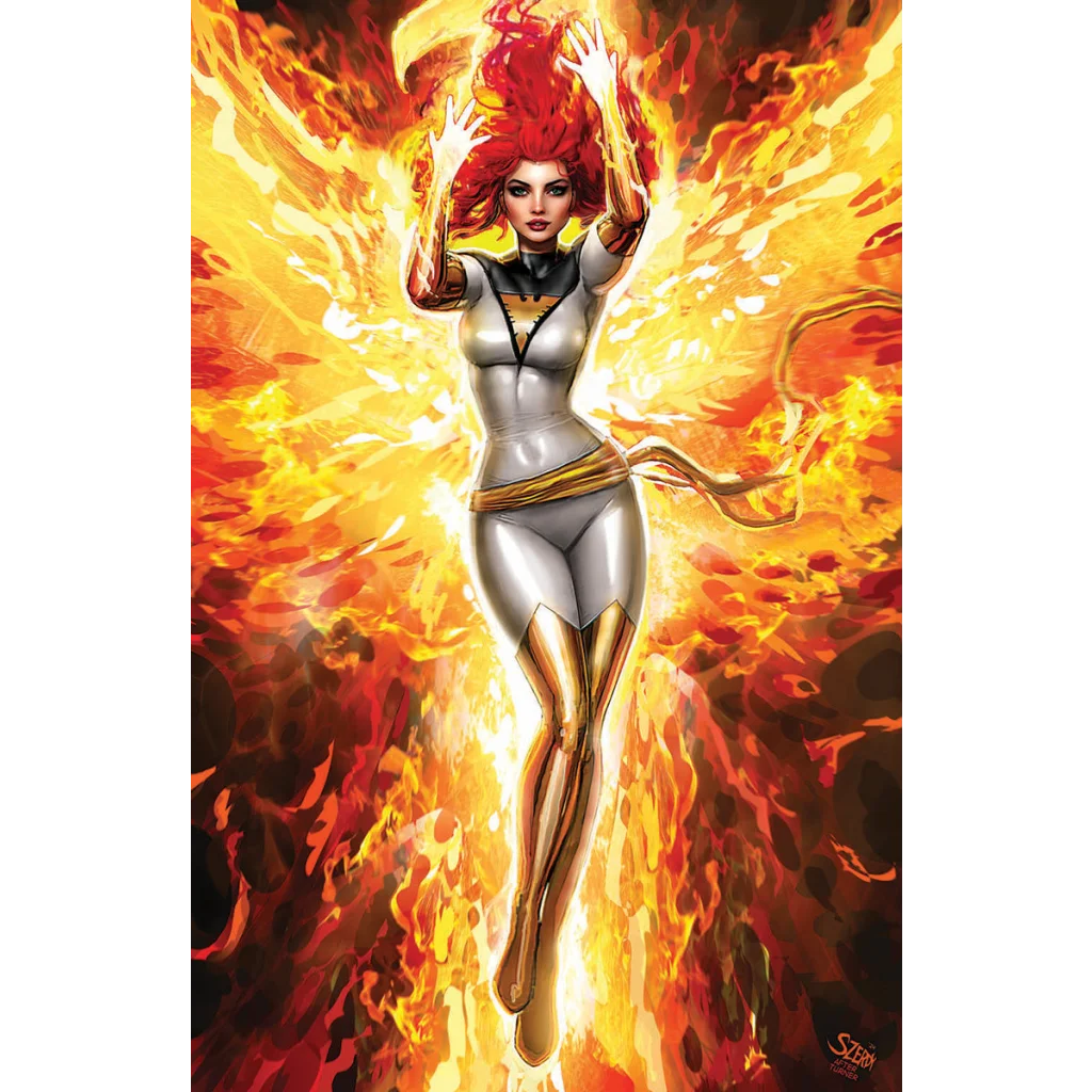 Comics exclusive Nathan White Phoenix foil variant with red-haired hero and fire effects