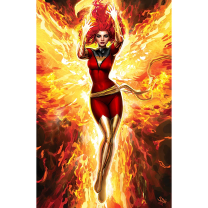 Nathan Szerdy exclusive Phoenix foil variant comic cover featuring Jean Grey in fiery red and gold
