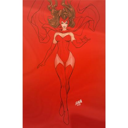 Incredible Scarlet Witch virgin color bleed red spandex costume with cape