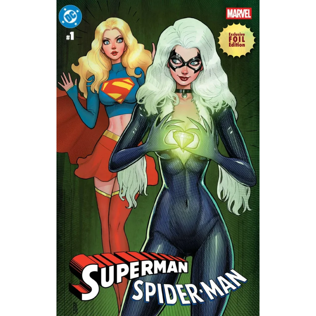 Black and white Spider-Woman with green heart in Nathan Szerdy exclusive foil variant
