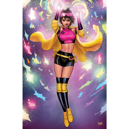 Nathan Szerdy exclusive comic art featuring a female hero with glowing hands and star bursts