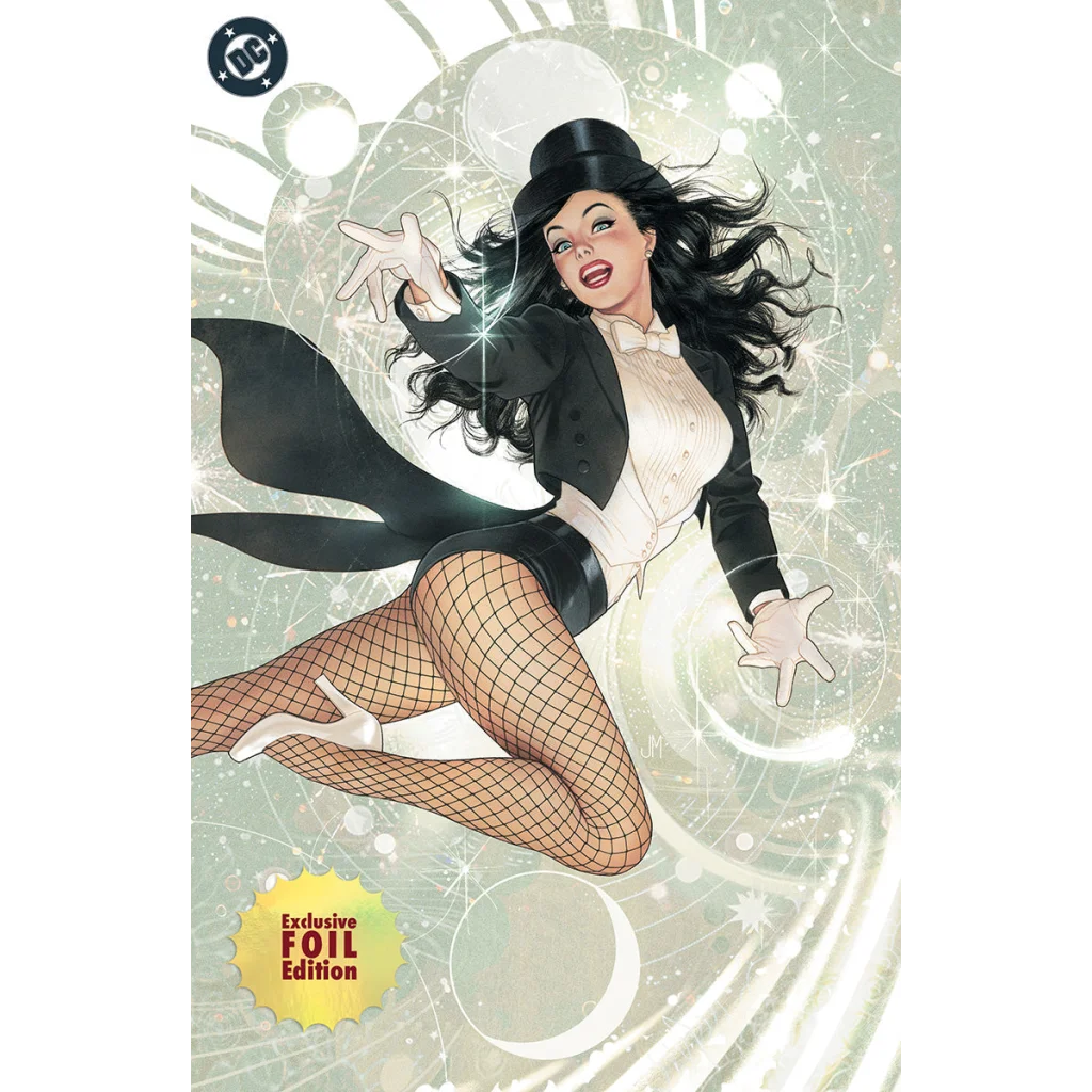 A black and white comic book cover featuring zatanna in tuxedo by josh middleton exclusive foil variant 2026