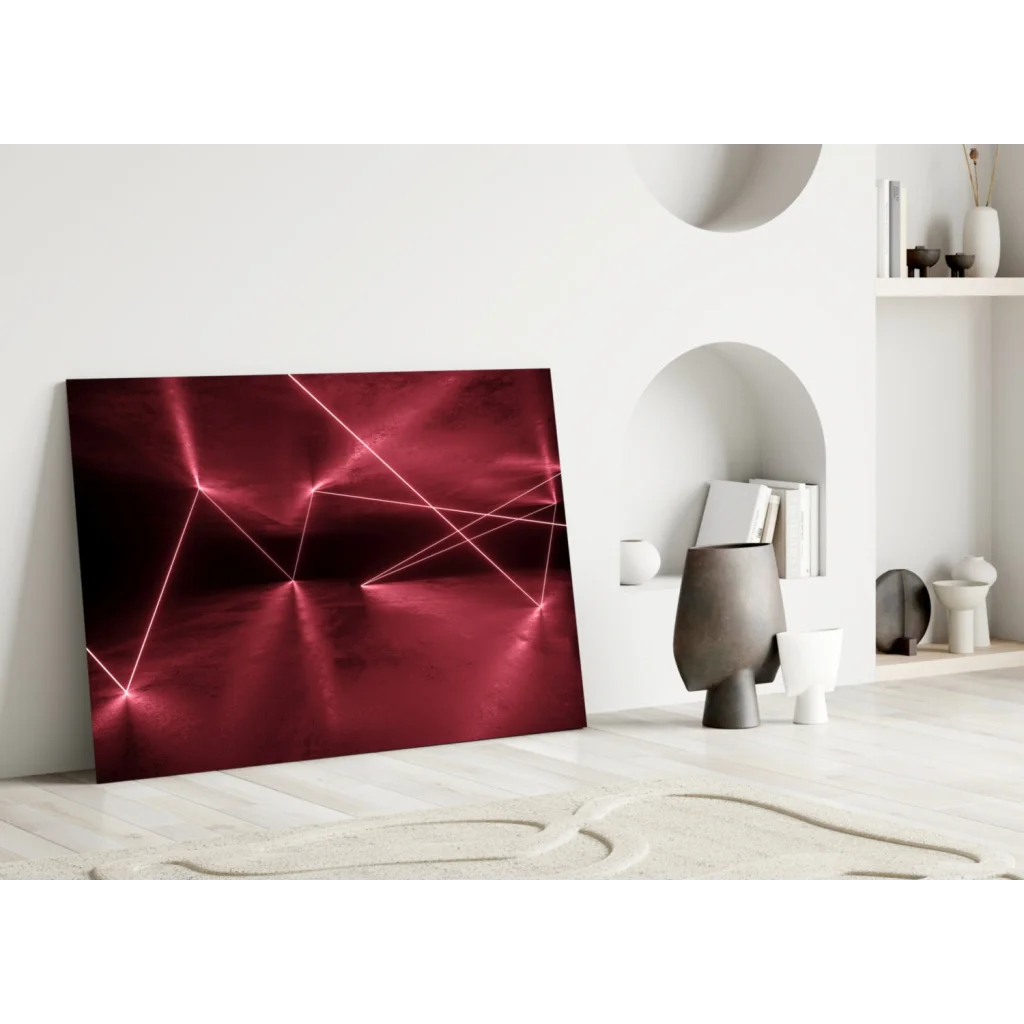 Vibrant crimson laser lines on modern glass wall art canvas print