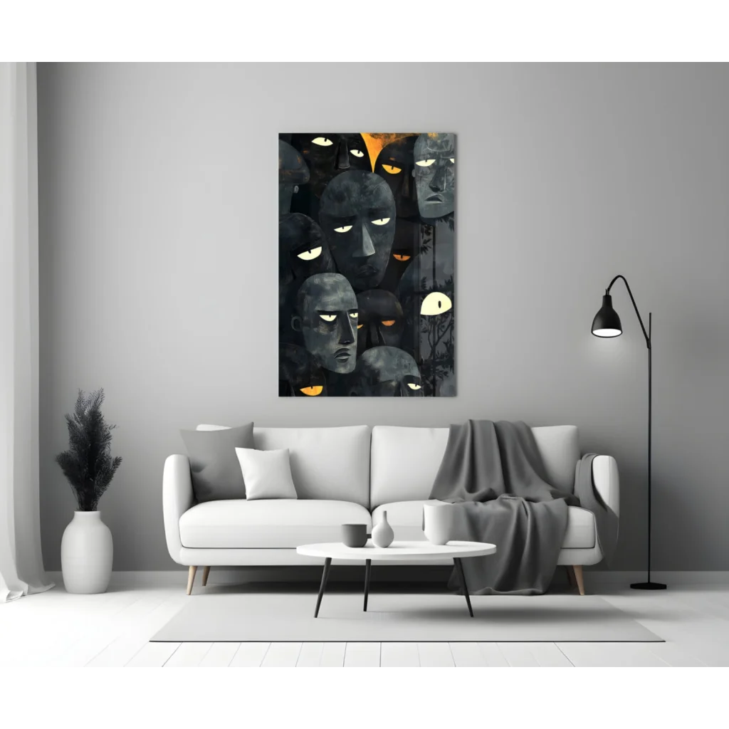 Glowing eyes abstract canvas wall art with dark mystique