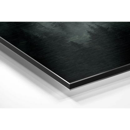 Stunning brushed aluminium dibond wall art with black matte acrylic print and dark green abstract design