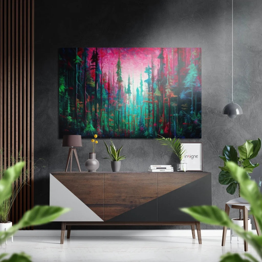 Vibrant abstract forest on brushed aluminium dibond