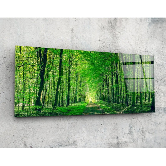 Vibrant Forest Pathway Tempered Glass Art Panel | Insigneart USA | vintageantiquesgifts.com
