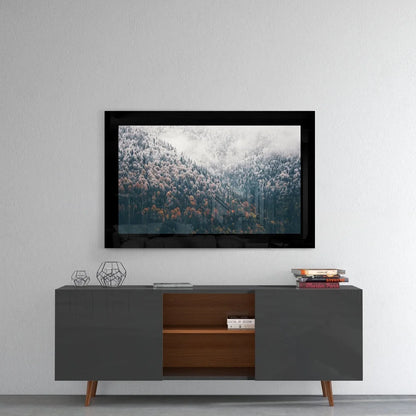 Stunning Autumn Forest Glass Wall Art with Misty Mountain Views | Contemporary Home Wall Art | vintageantiquesgifts.com
