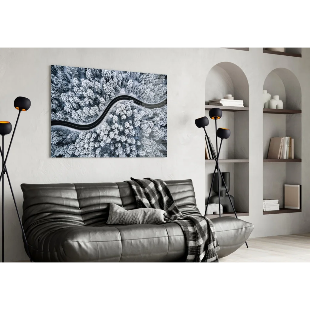 Snowy Forest Road Black and White Canvas Wall Art | Contemporary Home Wall Art | vintageantiquesgifts.com