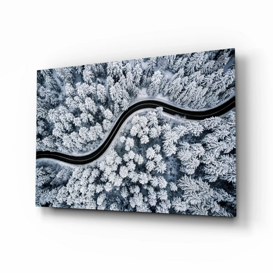 Snowy Forest Road Black and White Canvas Wall Art | Insigneart USA | vintageantiquesgifts.com