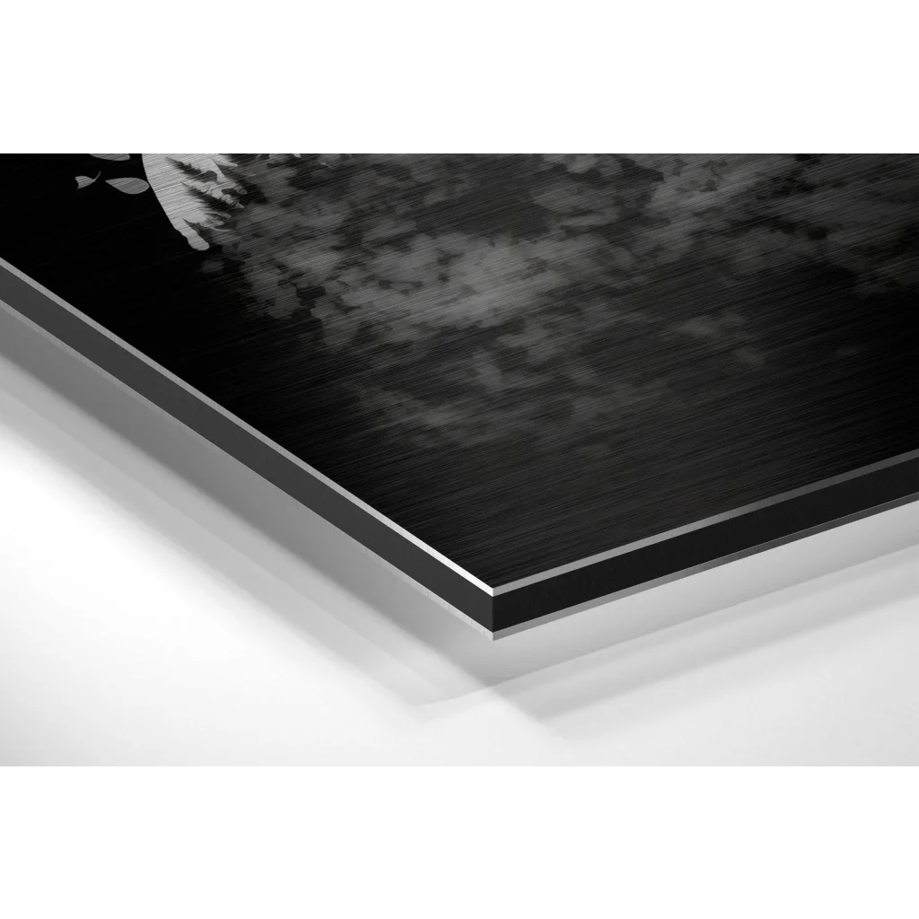 Glass Wall Art Stunning brushed aluminium dibond print of grayscale trees and clouds