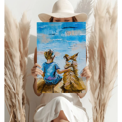 Insigne Aluminum Prints Child and Dog Ocean View Canvas Art | Contemporary Home Wall Art | vintageantiquesgifts.com