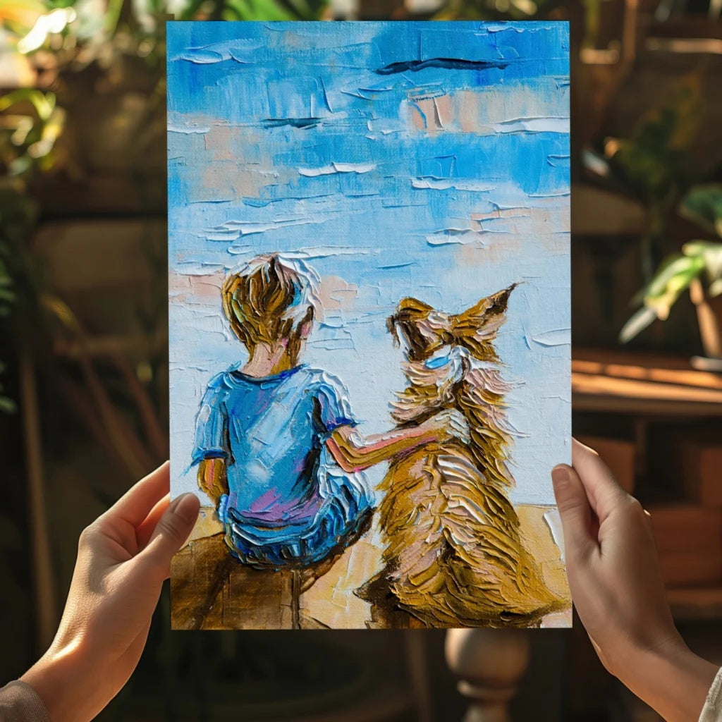 Insigne aluminum prints of child, fox, ocean view art