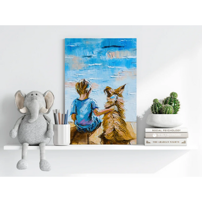 Vibrant child and dog oil painting on Insigne aluminum prints