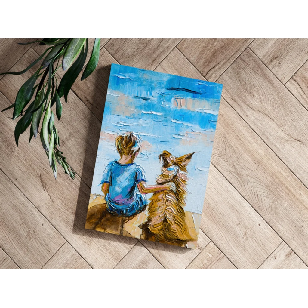 Insigne Aluminum Prints Child and Dog Ocean View Canvas Art | Modern Wall Art Decor | vintageantiquesgifts.com