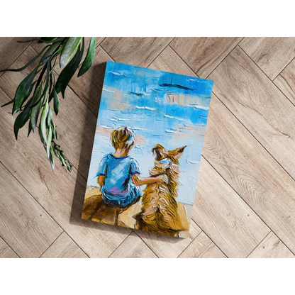 Insigne Aluminum Prints Child and Dog Ocean View Canvas Art | Modern Wall Art Decor | vintageantiquesgifts.com