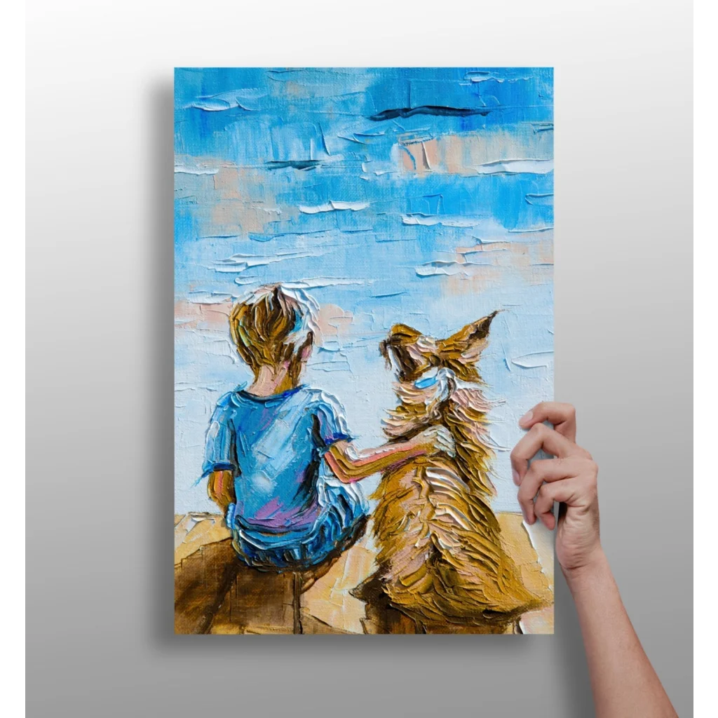 Insigne Aluminum Prints Child and Dog Ocean View Canvas Art | Insigneart USA | vintageantiquesgifts.com