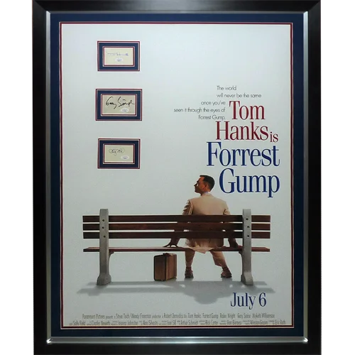 Framed Forrest Gump movie poster with 3 cast autographs and blue ink signature
