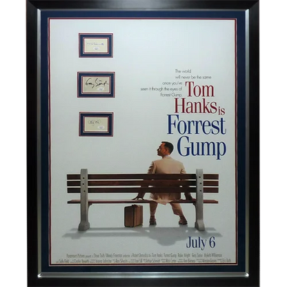 Framed Forrest Gump movie poster with 3 cast autographs and blue ink signature