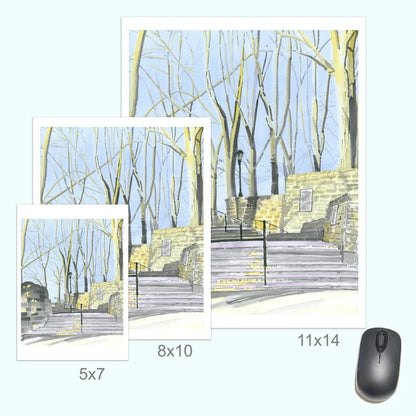 Ergonomic black 5x7 mouse with glossy finish in Fort Tryon Linden Terrace art print