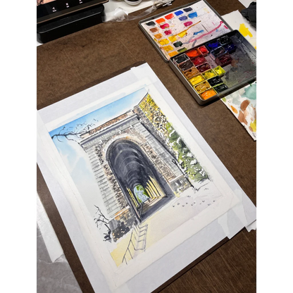 Watercolor tunnel in Fort Tryon Park stone archway mouse pad
