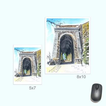Fort Tryon Park stone archway mouse pad with greenery and blue sky