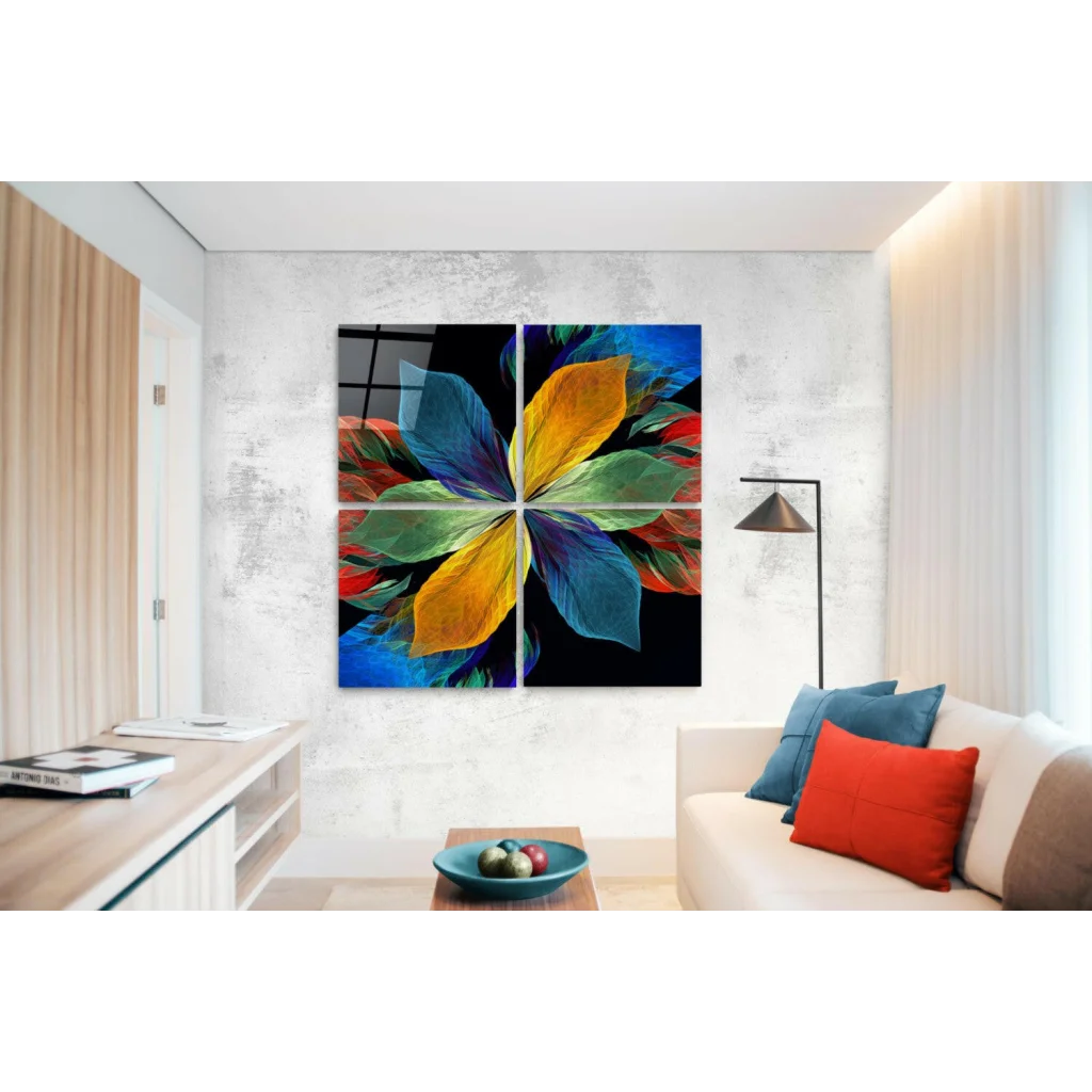 Explosive Floral Glass Wall Art in Bold Rainbow Colors | Insigneart USA | vintageantiquesgifts.com