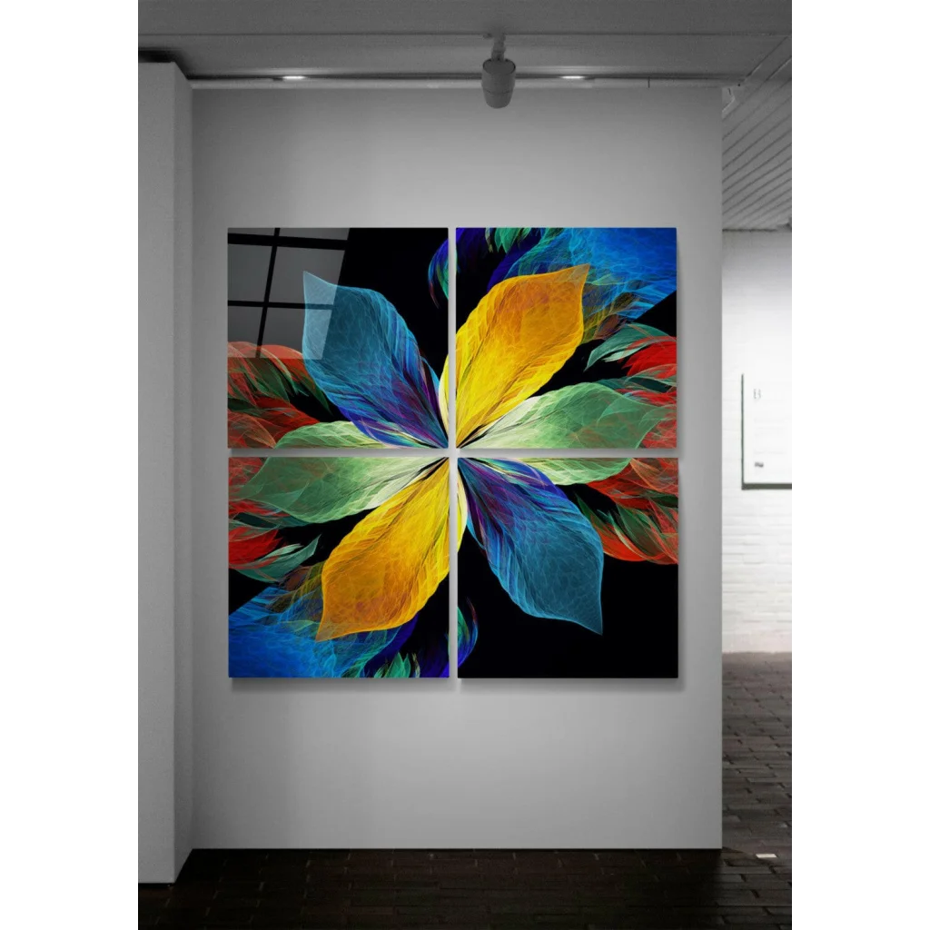 Explosive Floral Glass Wall Art in Bold Rainbow Colors | Glass Wall Art Print | vintageantiquesgifts.com