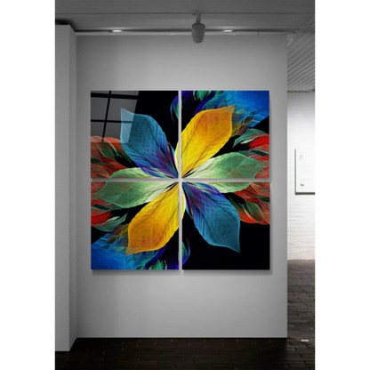 Explosive Floral Glass Wall Art in Bold Rainbow Colors | Glass Wall Art Print | vintageantiquesgifts.com