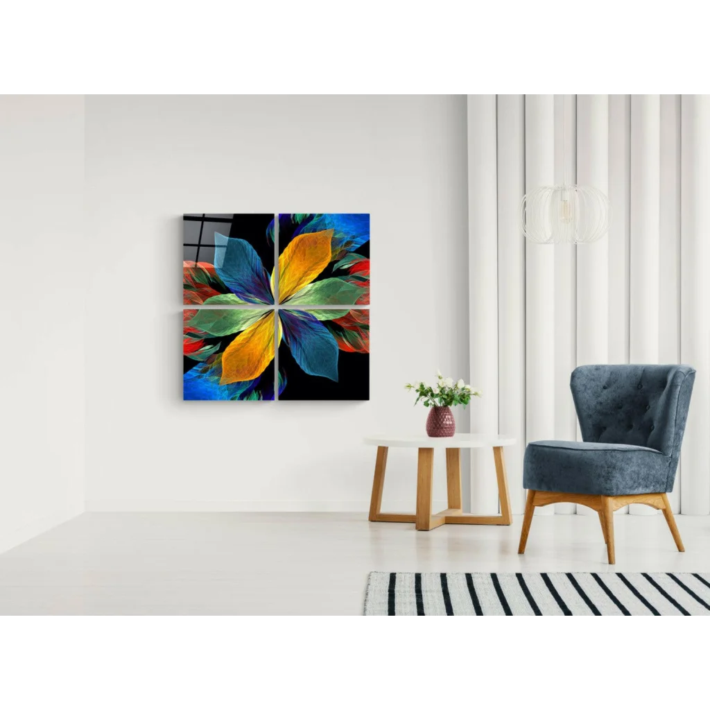 Explosive Floral Glass Wall Art in Bold Rainbow Colors | Contemporary Home Wall Art | vintageantiquesgifts.com