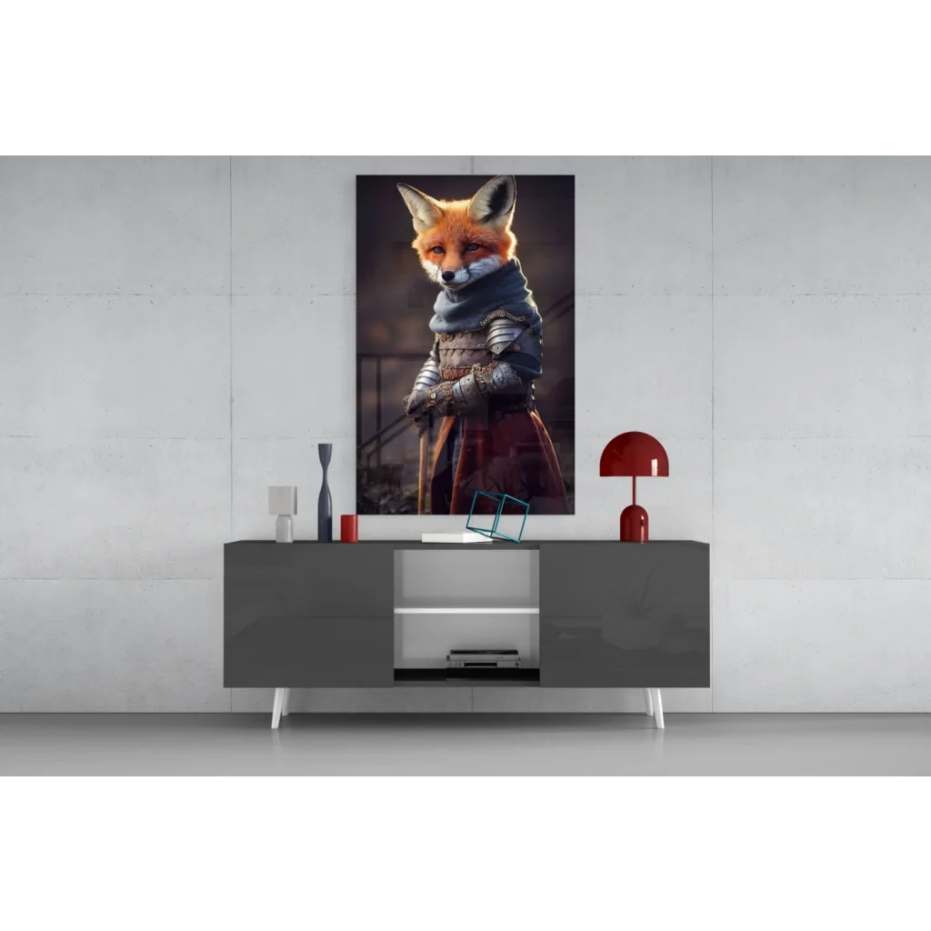 Medieval Fox Warrior canvas wall art print with ornate armor