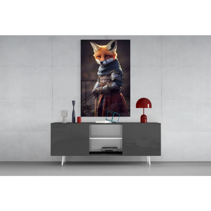 Medieval Fox Warrior canvas wall art print with ornate armor