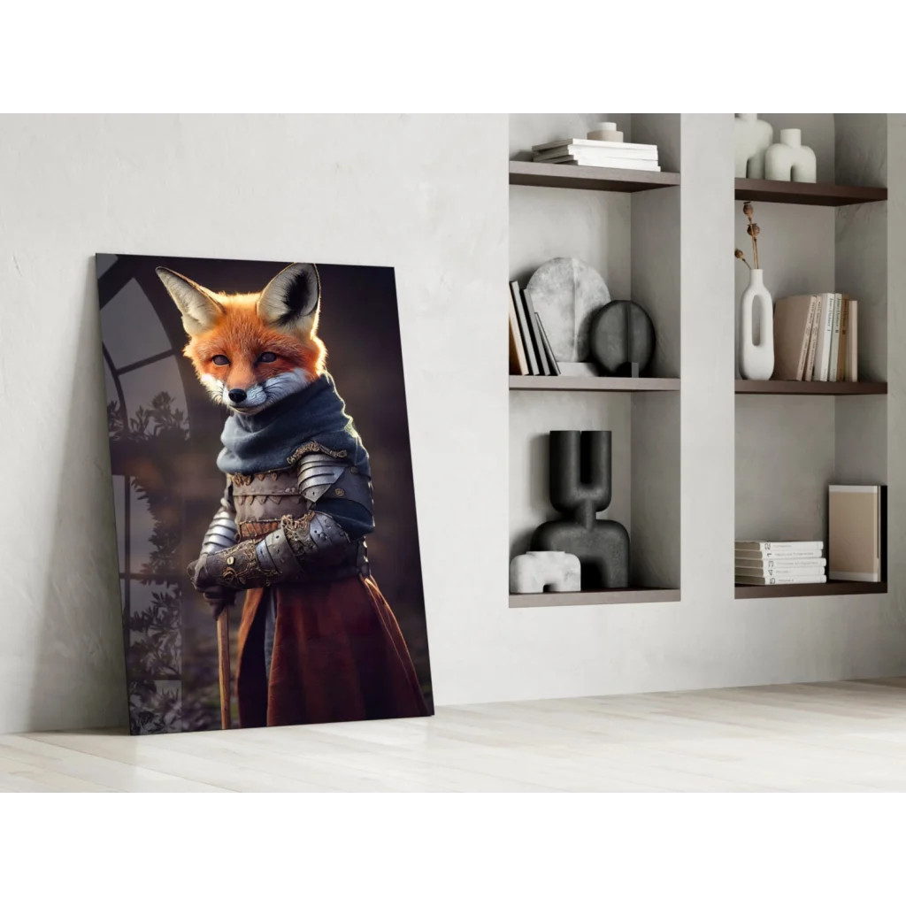 Medieval fox warrior in ornate armor canvas wall art print