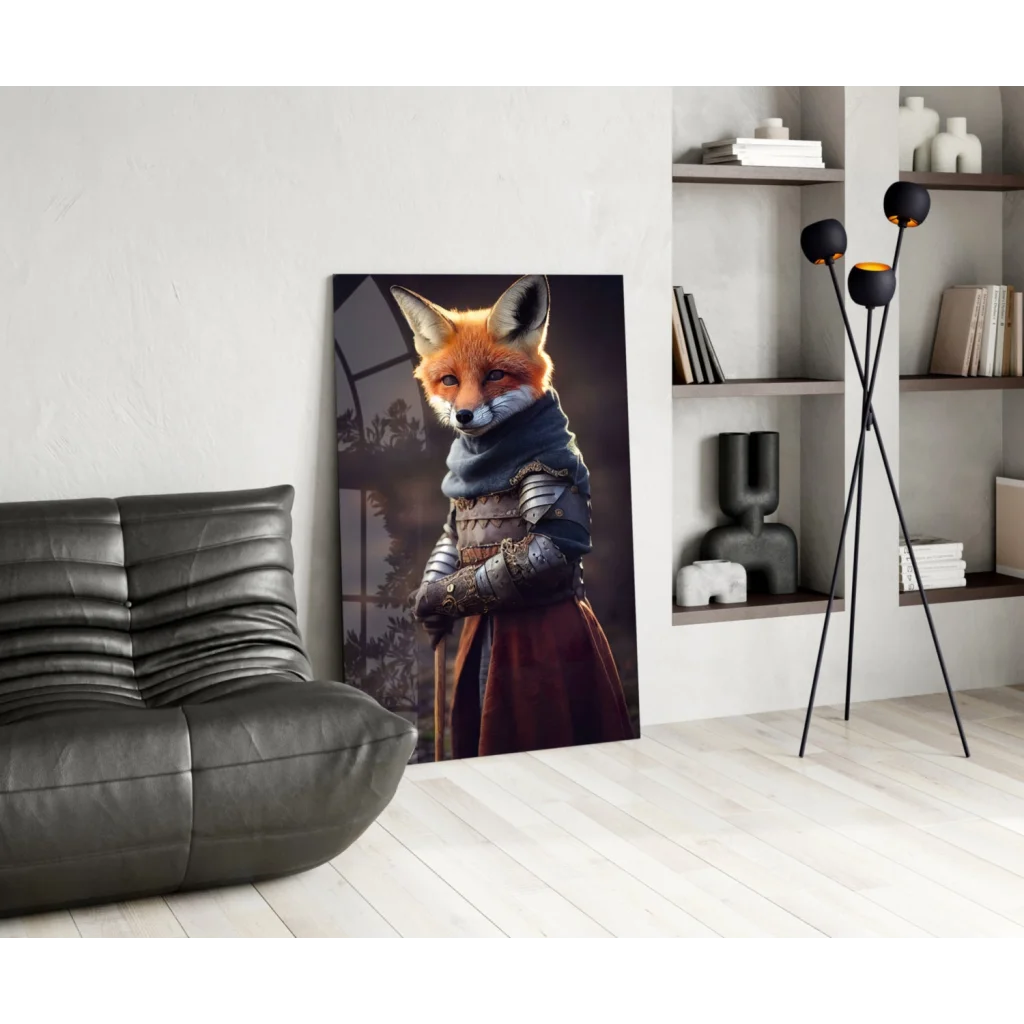 Medieval Fox Warrior canvas wall art print with ornate armor
