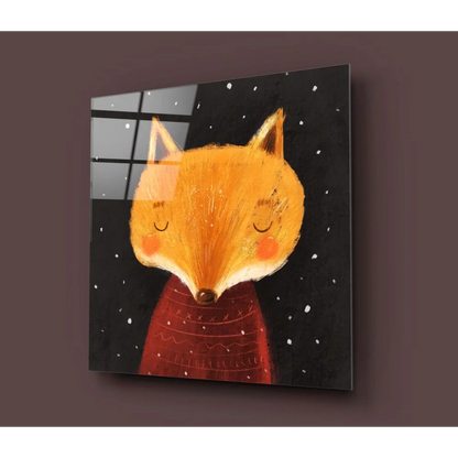 Cozy Fox Tempered Glass Art with Starry Night Design | Glass Wall Art Print | vintageantiquesgifts.com