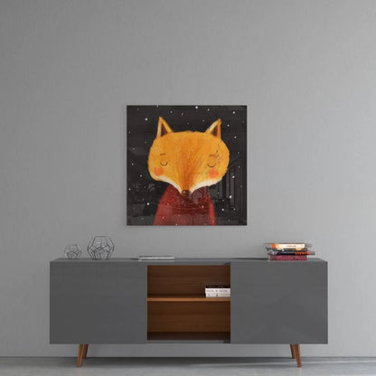 Cozy Fox Tempered Glass Art with Starry Night Design | Modern Wall Art Decor | vintageantiquesgifts.com
